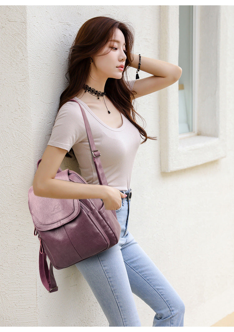 Factory Direct Supply Cross-Border Women's Backpack New Soft Leather Fashion Versatile Backpack Women's Large Capacity Travel Bag