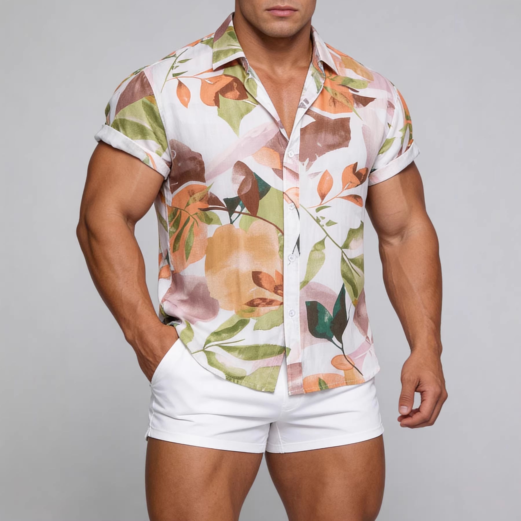 Cross-border Supply Summer Beach Short-sleeved Shirt Men's Printed Hawaiian Shirt Seaside Holiday Travel Loose plus size