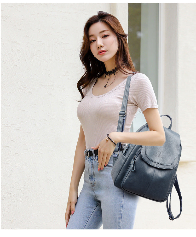 Factory Direct Supply Cross-Border Women's Backpack New Soft Leather Fashion Versatile Backpack Women's Large Capacity Travel Bag