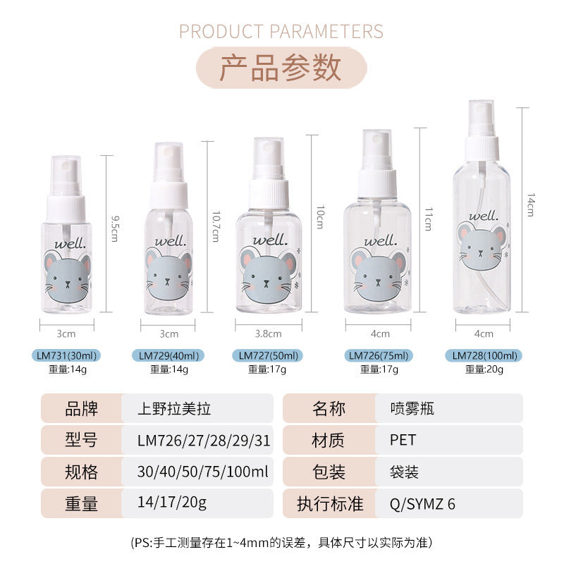 Lamera 50ml spray bottle single cartoon pet spray bottle empty bottle travel cosmetics bottle collection