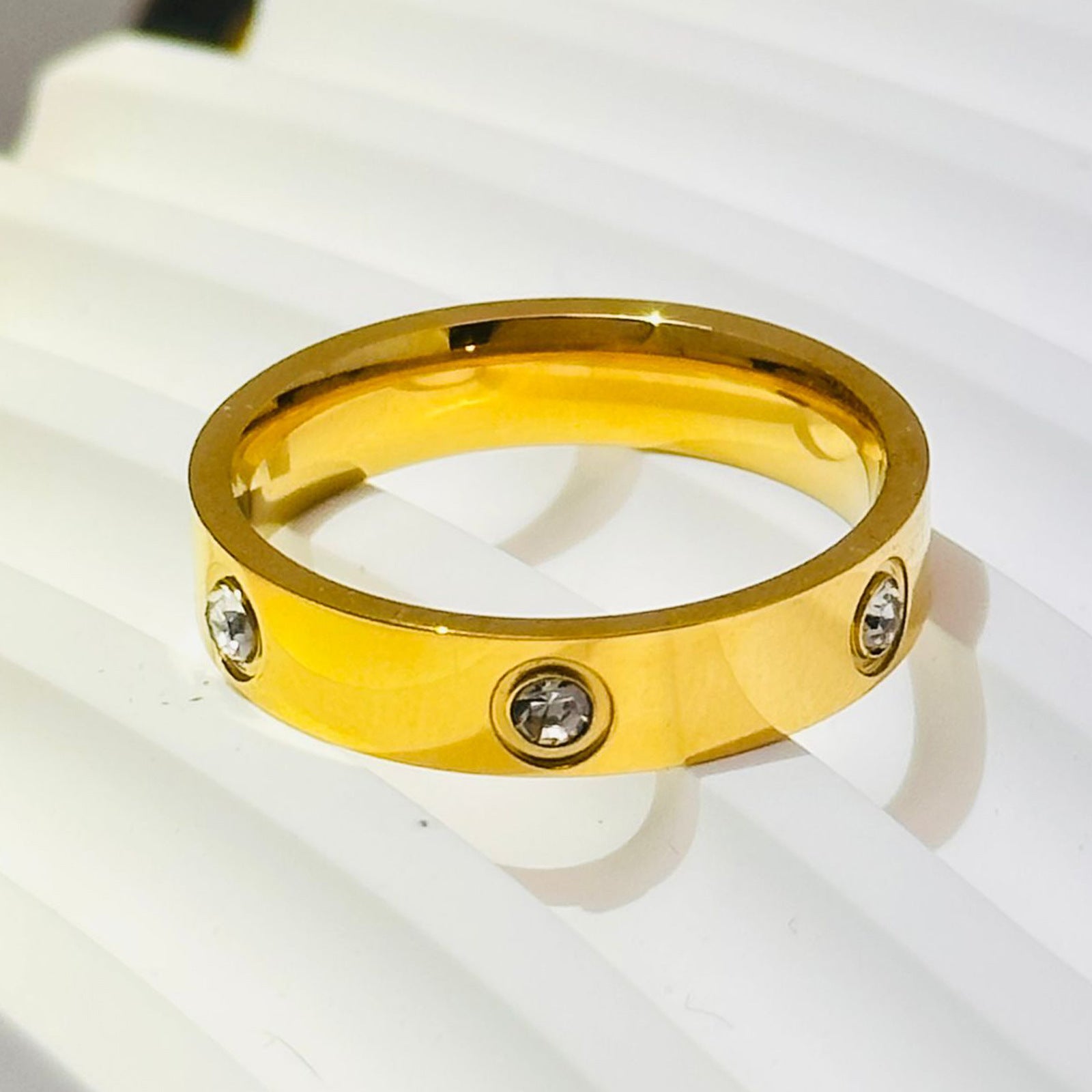 Hot Stainless Steel Single and Double Rows Full Diamond Titanium Steel Couple Rings for Women with Small Square Diamonds Personalized Simple Card Plus Titanium Steel Rings