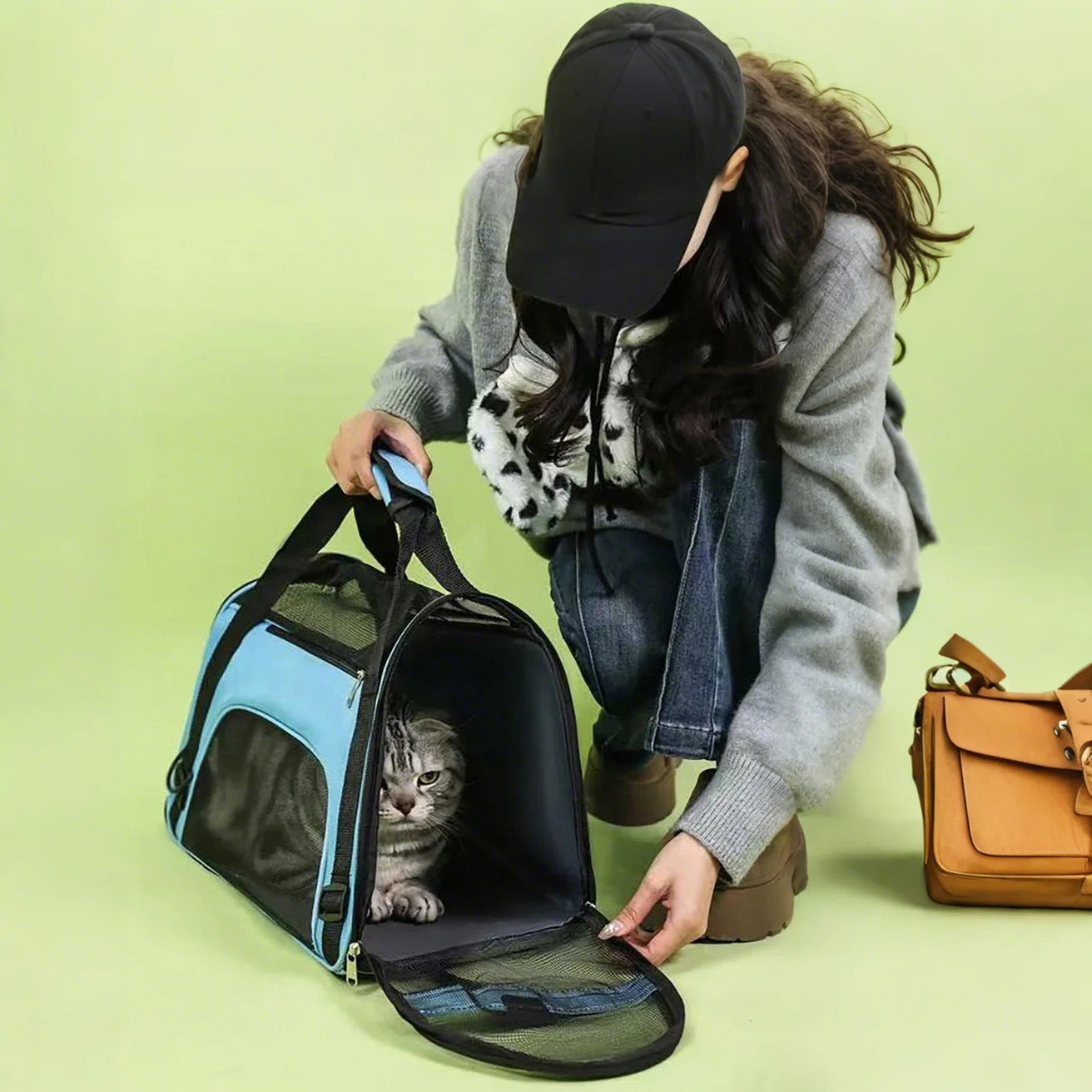 Cat Bag Pet Bag Dog Going Out Portable Portable Pack Exas-large Breathable Bag Backpack with Cage Travel Box