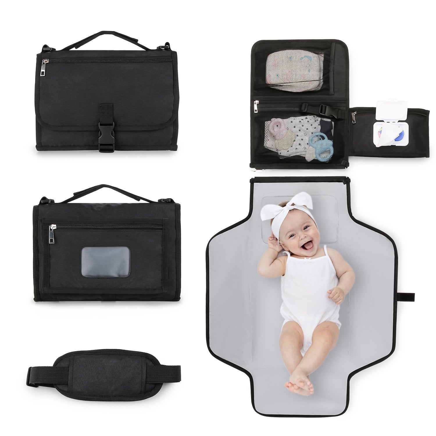 [Low Price Big Sale] Portable Baby Diaper Pad Supplies Outdoor Travel Folding Diapers Include Shoulder Strap Wet Wipes