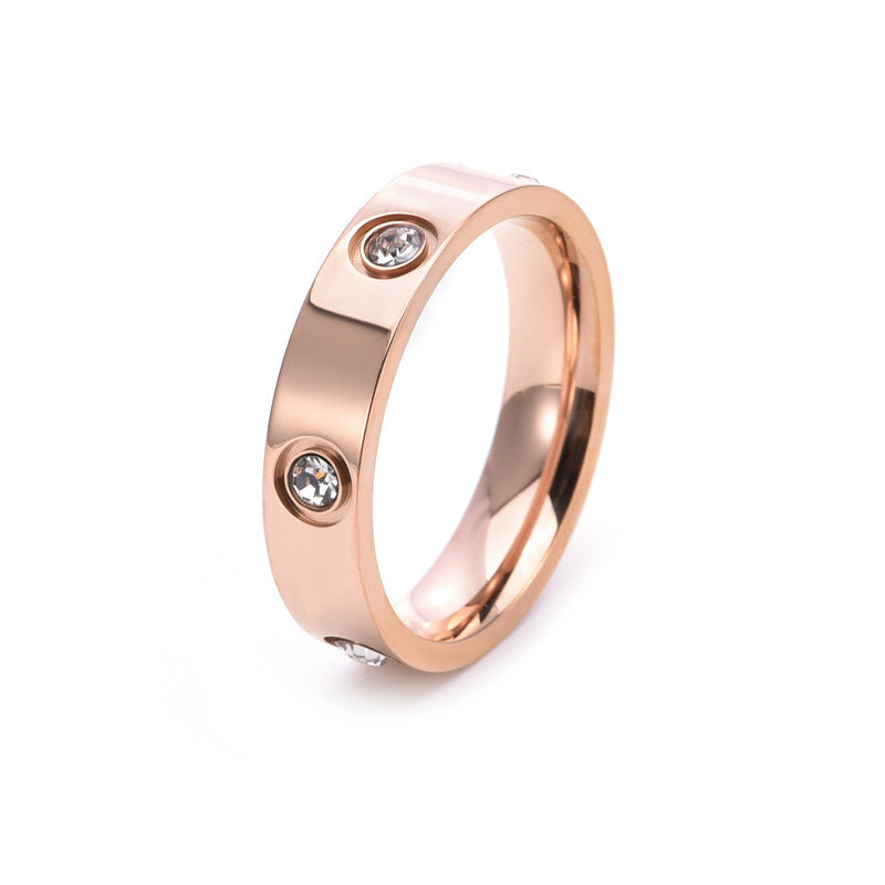 Hot Stainless Steel Single and Double Rows Full Diamond Titanium Steel Couple Rings for Women with Small Square Diamonds Personalized Simple Card Plus Titanium Steel Rings