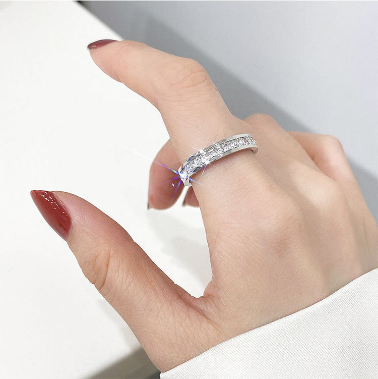 Hot Stainless Steel Single and Double Rows Full Diamond Titanium Steel Couple Rings for Women with Small Square Diamonds Personalized Simple Card Plus Titanium Steel Rings