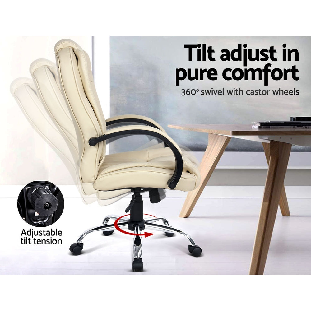 NNEDSZ Leather Office Desk Computer Chair - Beige-2