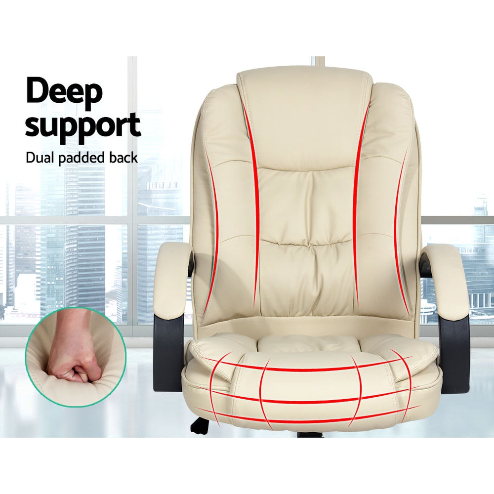 NNEDSZ Leather Office Desk Computer Chair - Beige-3