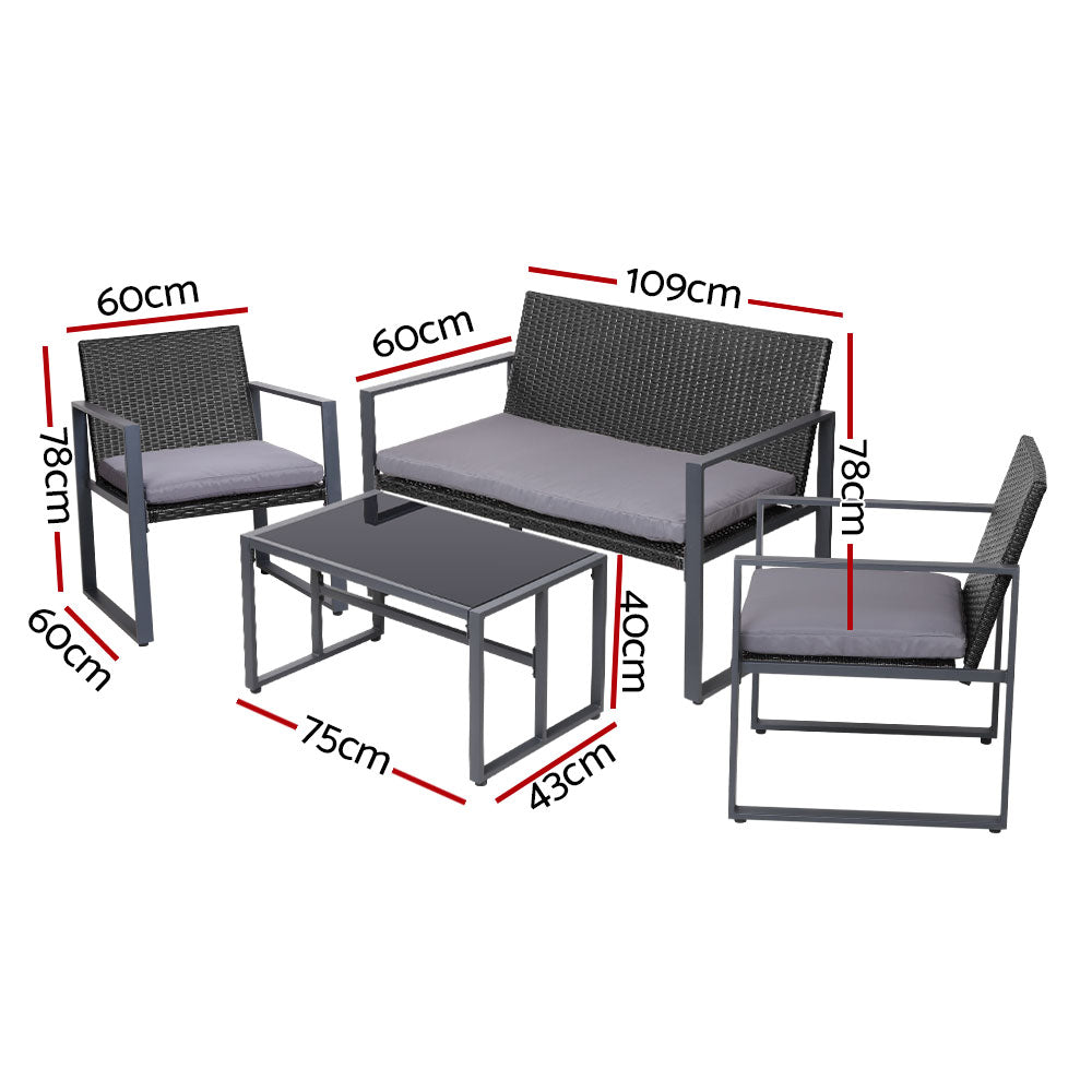 NNEDSZ Gardeon 4 PCS Outdoor Sofa Set Rattan Furniture with Storage Cover Chairs Black-1