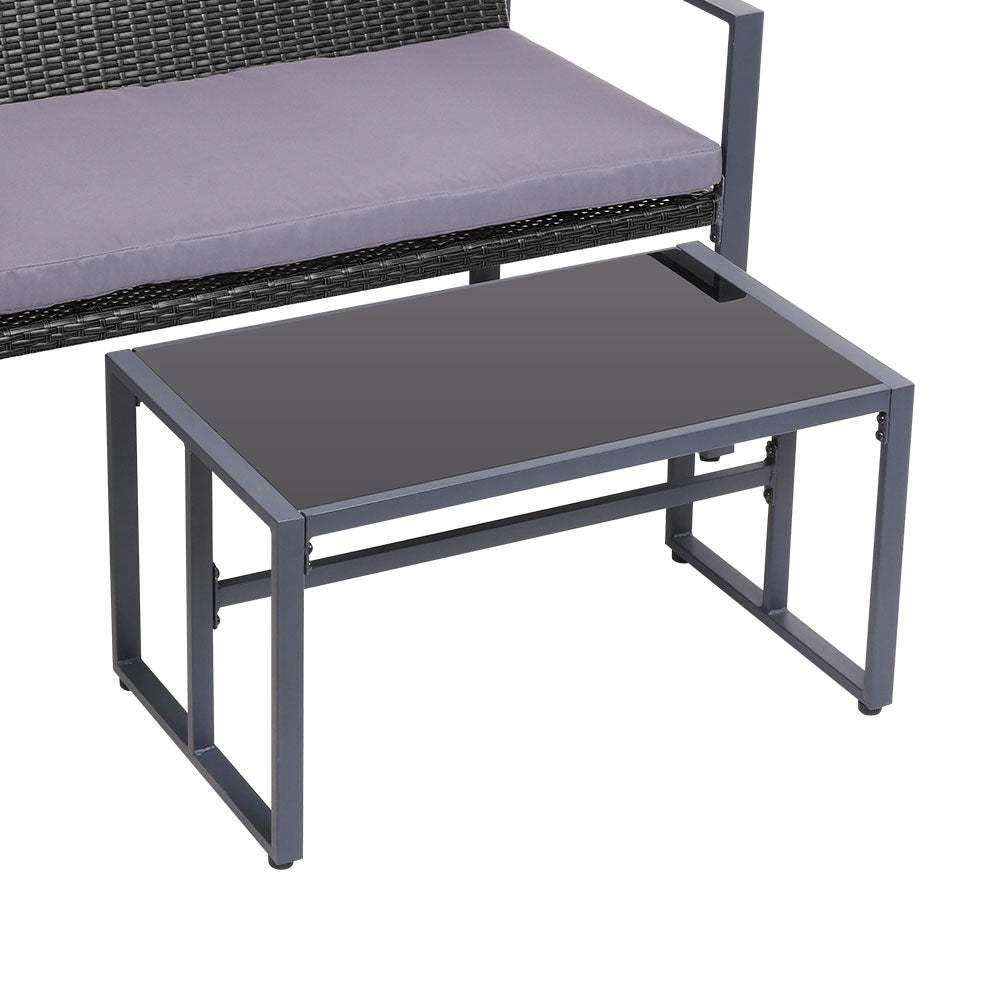 NNEDSZ Gardeon 4 PCS Outdoor Sofa Set Rattan Furniture with Storage Cover Chairs Black-2