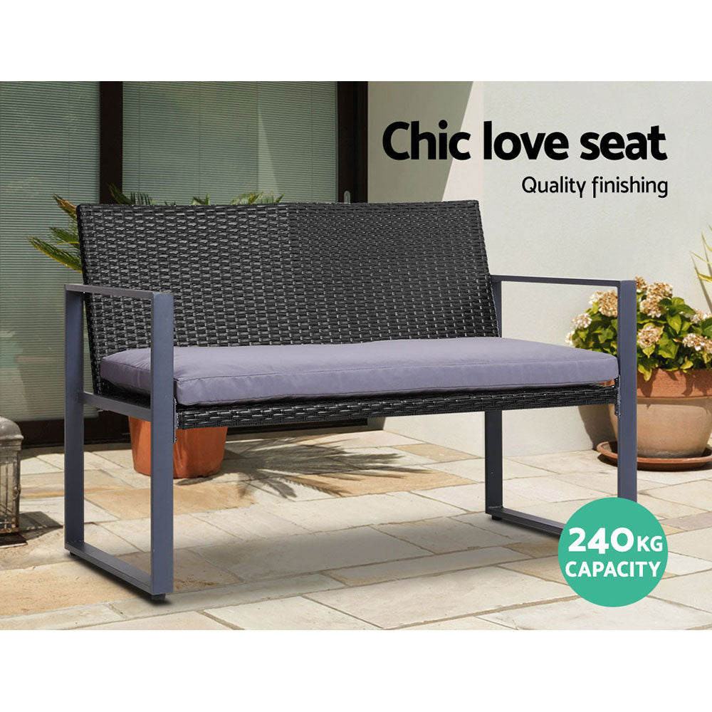 NNEDSZ Gardeon 4 PCS Outdoor Sofa Set Rattan Furniture with Storage Cover Chairs Black-3