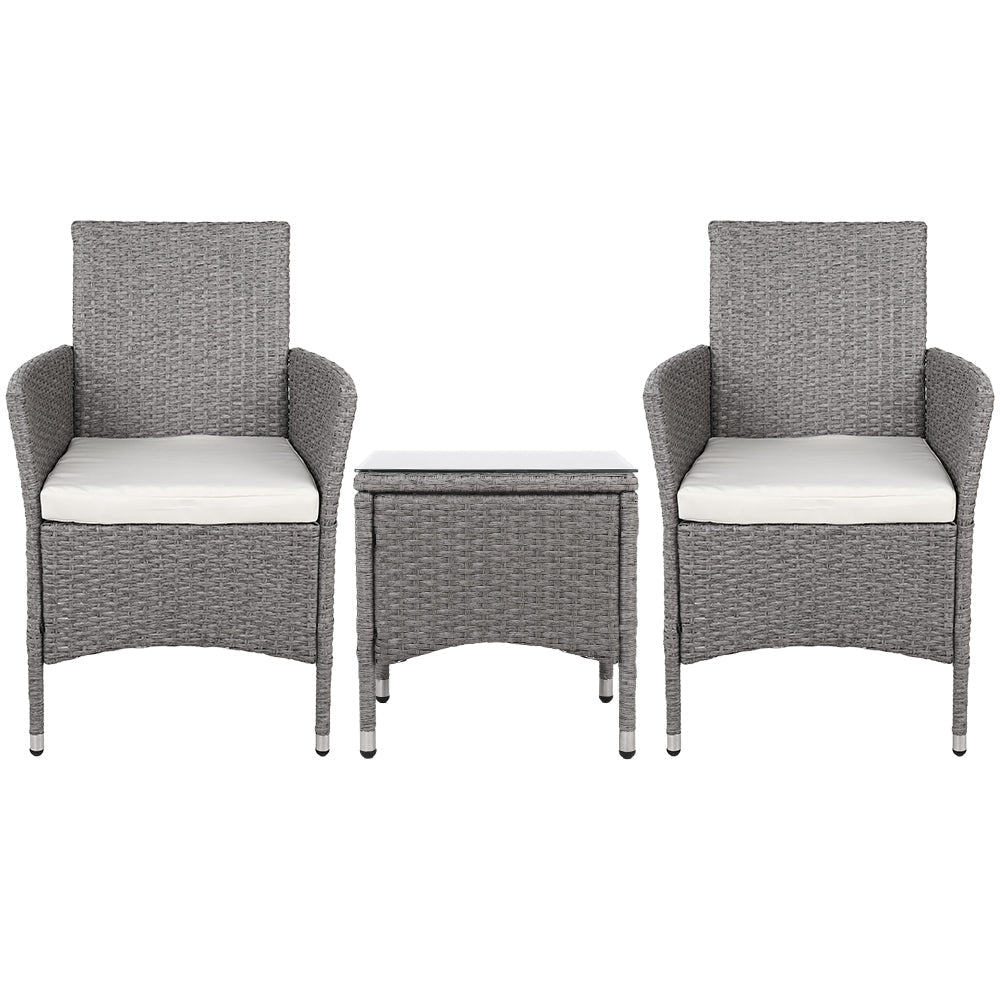NNEDSZ 3 Piece Wicker Outdoor Chair Side Table Furniture Set - Grey-1