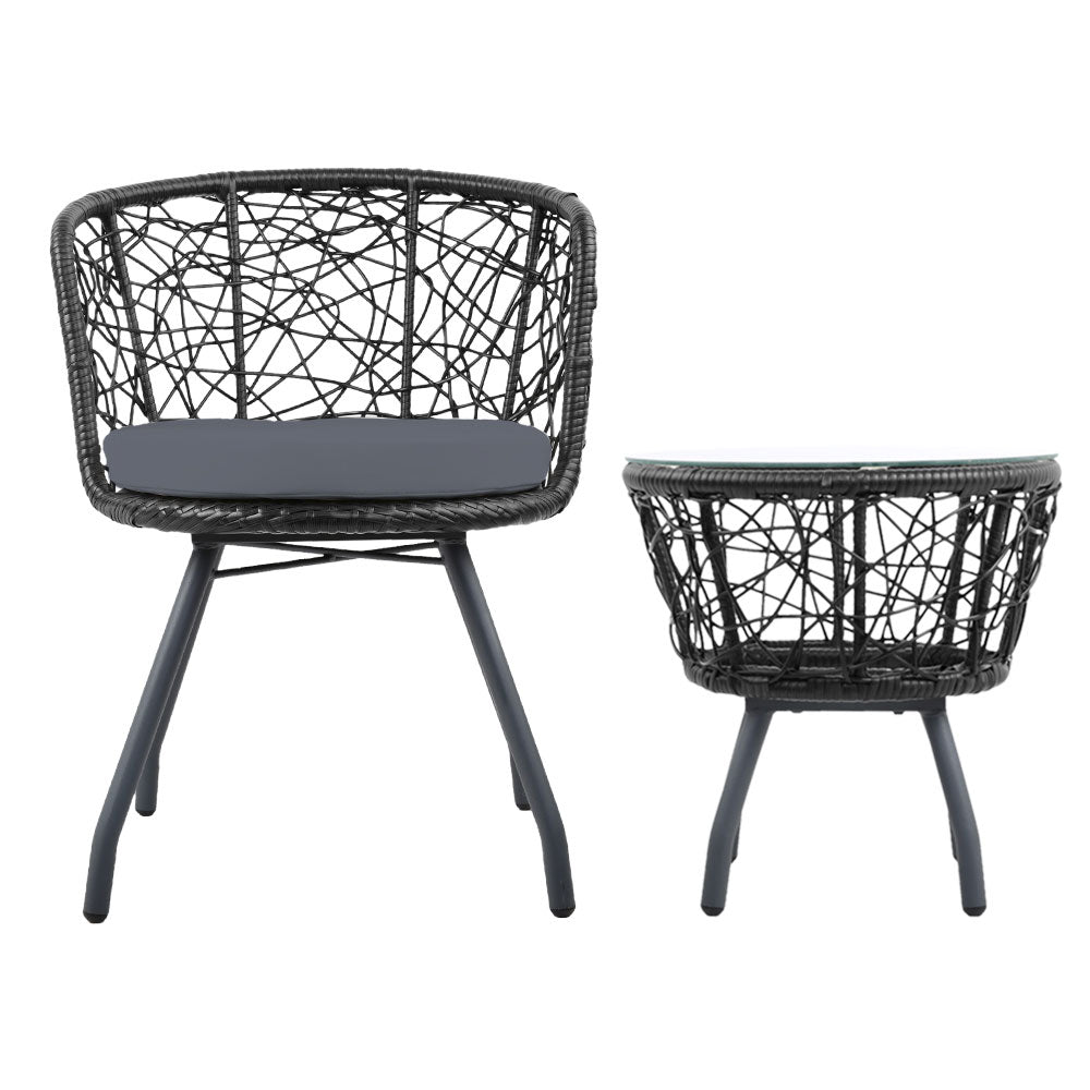 NNEDSZ Outdoor Patio Chair and Table - Black-2