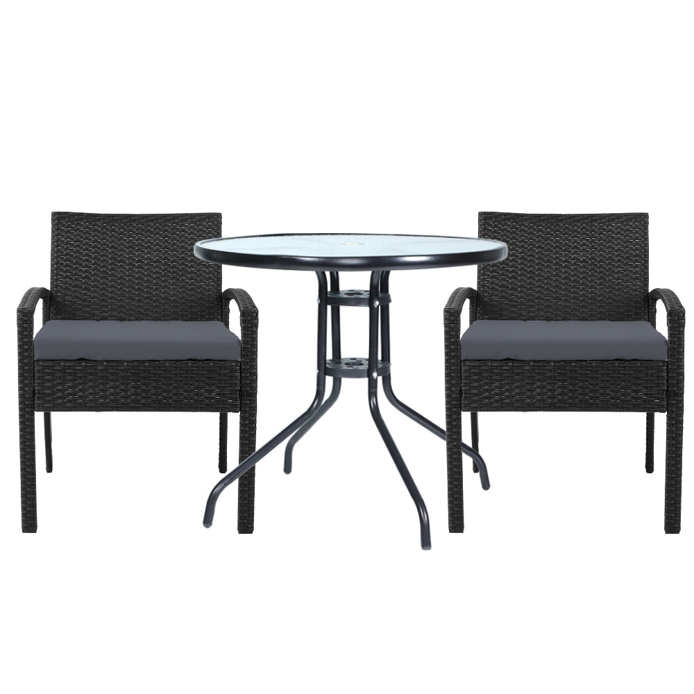 NNEDSZ Furniture Dining Chairs Wicker Garden Patio Cushion Black 3PCS Sofa Set Tea Coffee Cafe Bar Set-2
