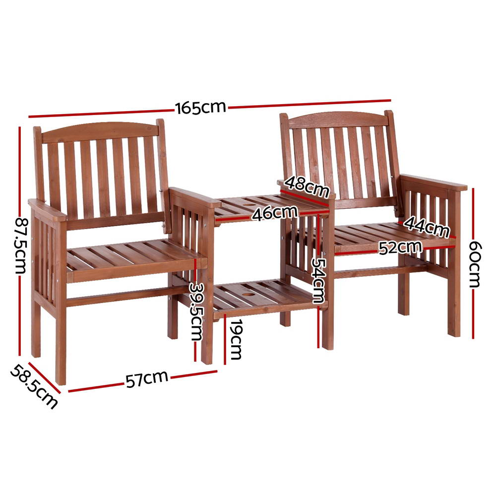 NNEDSZ Gardeon Outdoor Garden Bench Loveseat Wooden Table Chairs Patio Furniture Brown-1