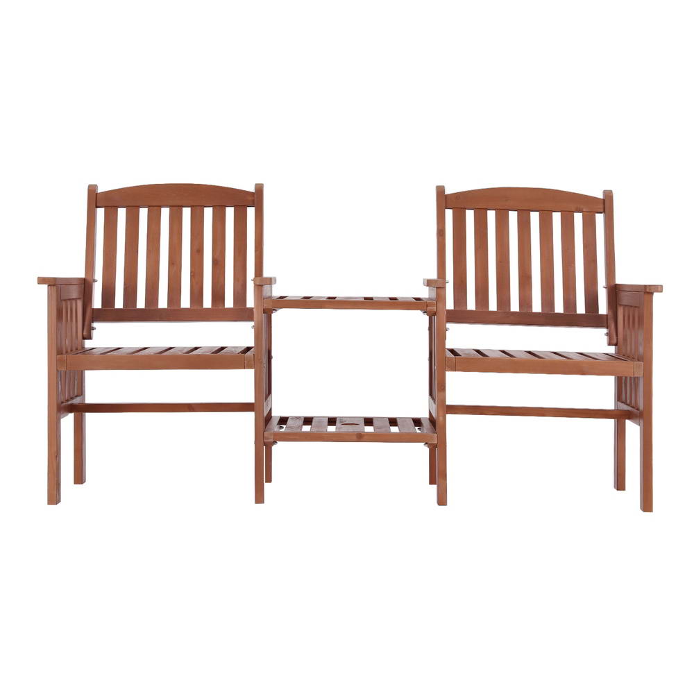 NNEDSZ Gardeon Outdoor Garden Bench Loveseat Wooden Table Chairs Patio Furniture Brown-2