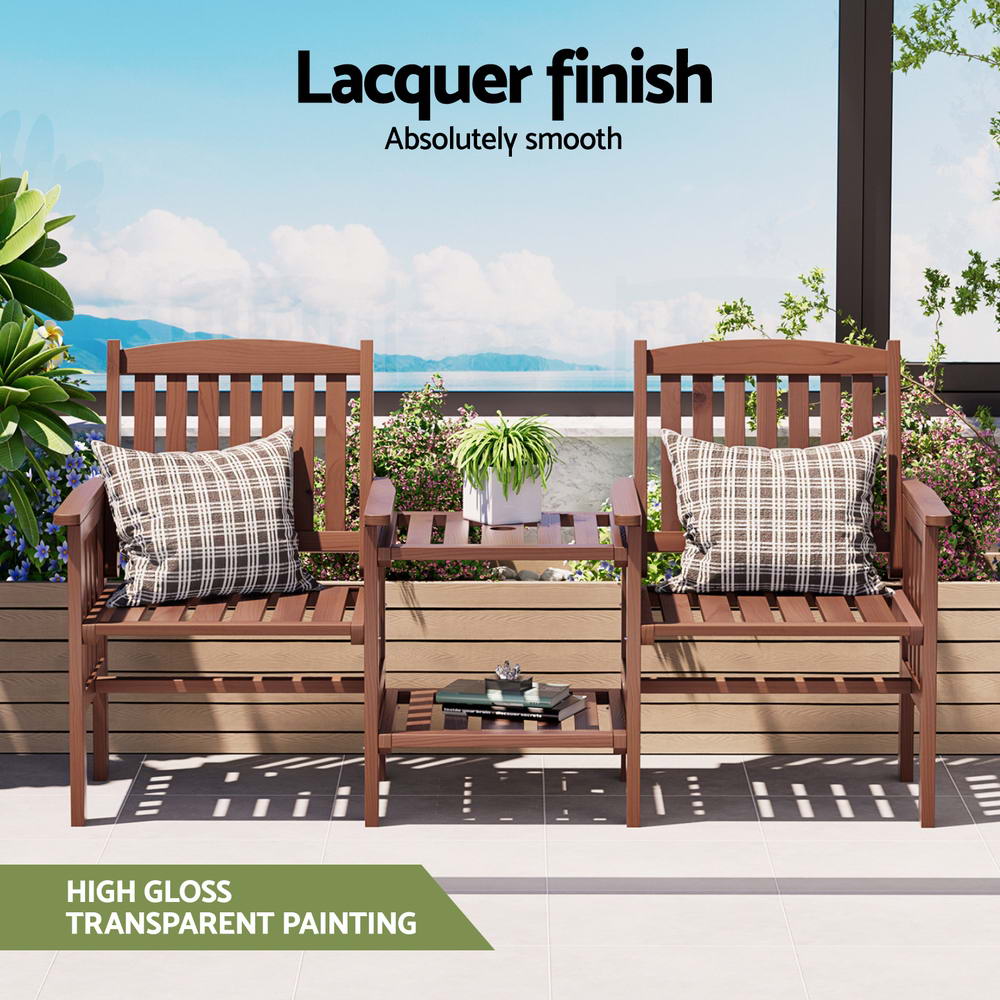 NNEDSZ Gardeon Outdoor Garden Bench Loveseat Wooden Table Chairs Patio Furniture Brown-3