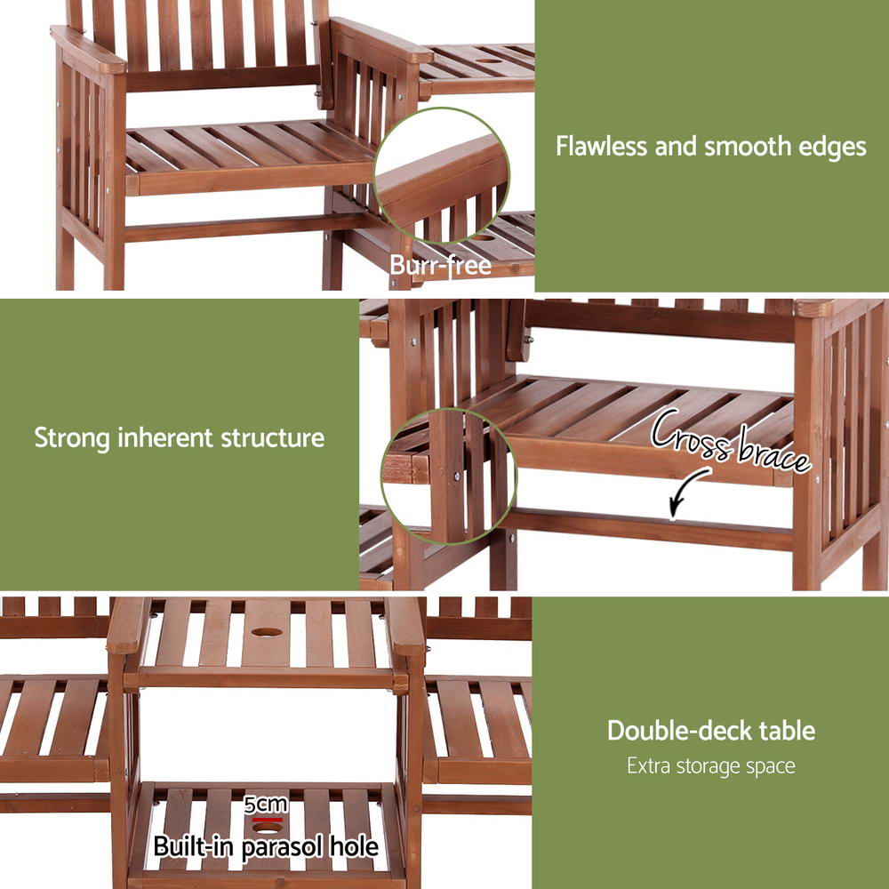 NNEDSZ Gardeon Outdoor Garden Bench Loveseat Wooden Table Chairs Patio Furniture Brown-4
