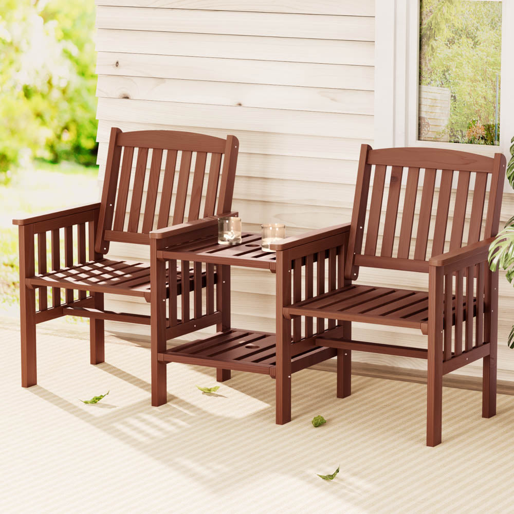 NNEDSZ Gardeon Outdoor Garden Bench Loveseat Wooden Table Chairs Patio Furniture Brown-0