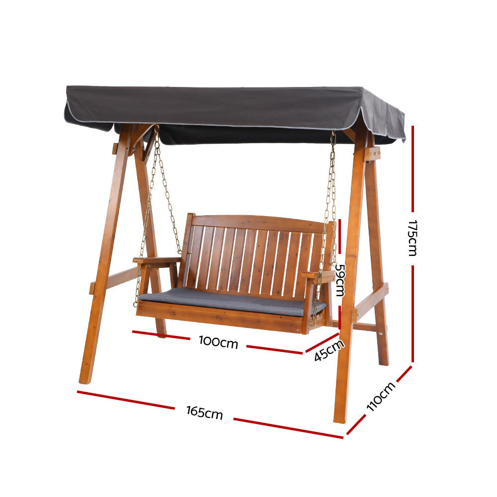 NNEDSZ  Swing Chair Wooden Garden Bench Canopy 2 Seater Outdoor Furniture-1