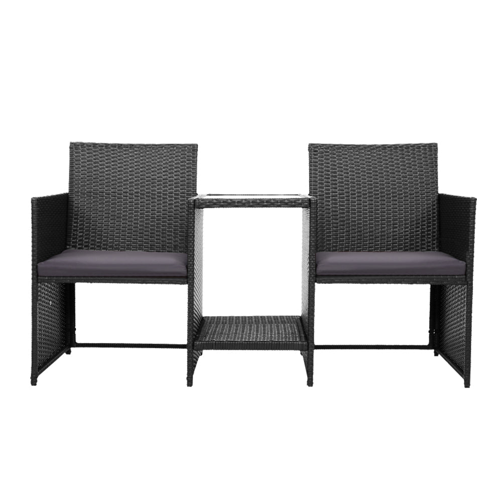 NNEDSZ Outdoor Setting Wicker Loveseat Birstro Set Patio Garden Furniture Black-1