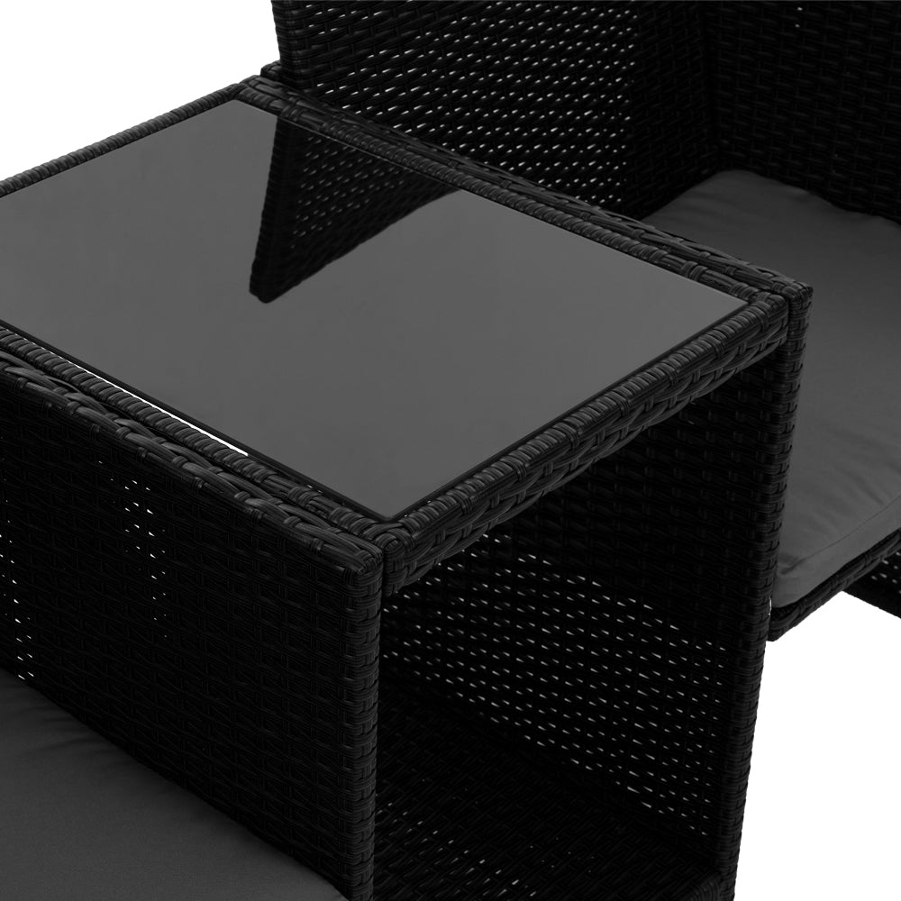 NNEDSZ Outdoor Setting Wicker Loveseat Birstro Set Patio Garden Furniture Black-2