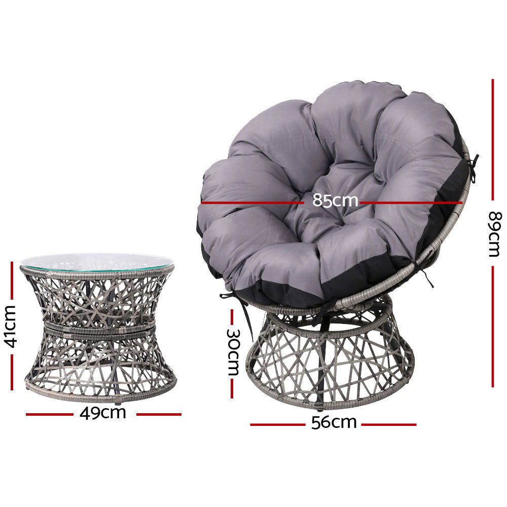 NNEDSZ Papasan Chair and Side Table Set- Grey-1