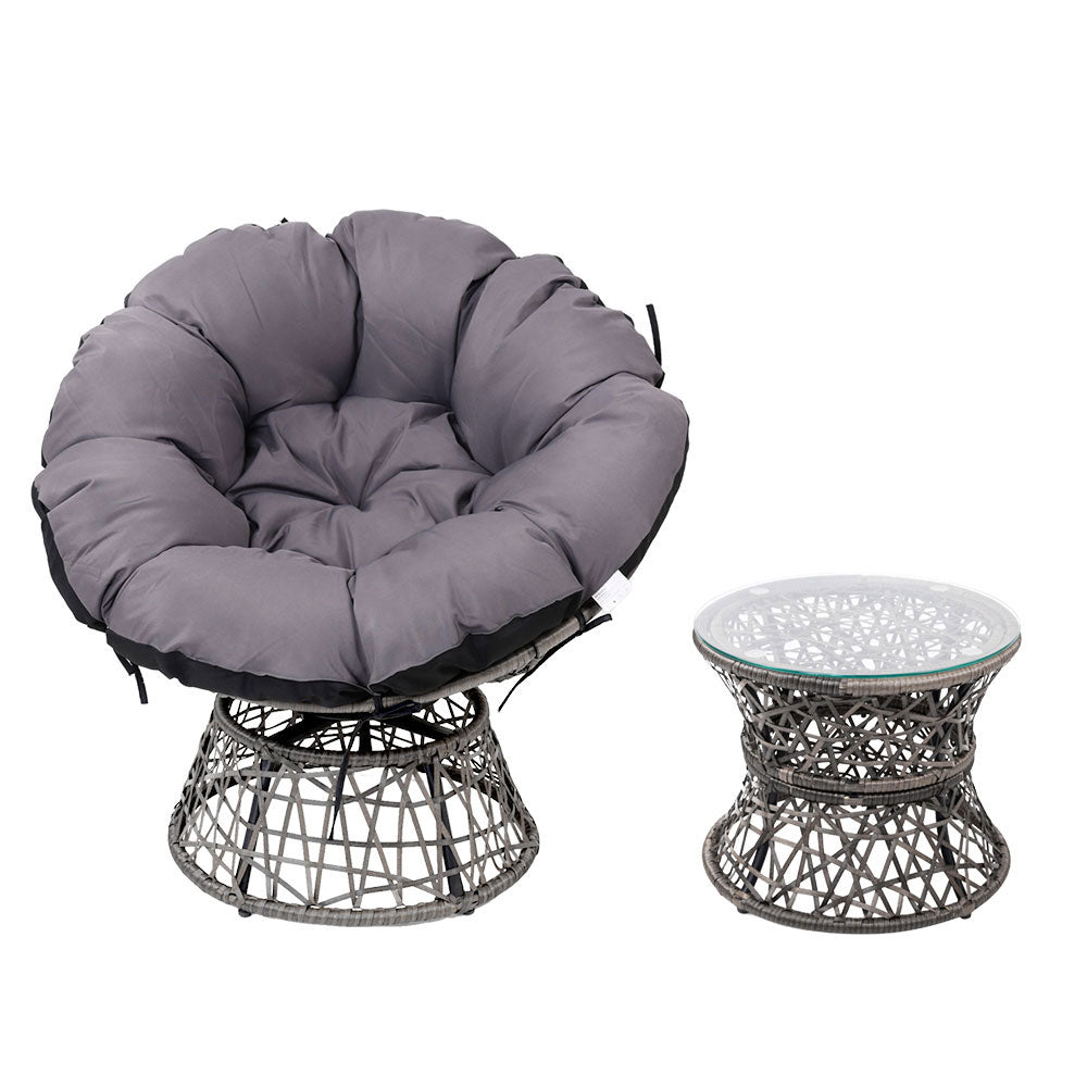 NNEDSZ Papasan Chair and Side Table Set- Grey-2