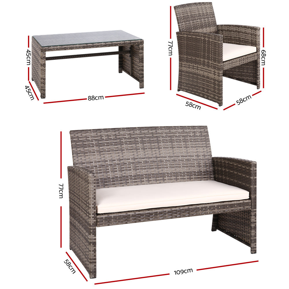 NNEDSZ Set of 4 Outdoor Wicker Chairs & Table - Grey-1