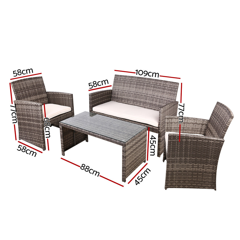 NNEDSZ Garden Furniture Outdoor Lounge Setting Wicker Sofa Set Storage Cover Mixed Grey-1