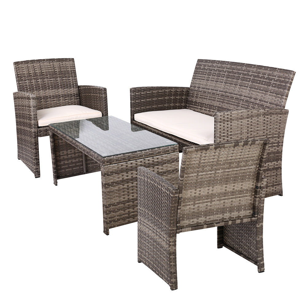 NNEDSZ Garden Furniture Outdoor Lounge Setting Wicker Sofa Set Storage Cover Mixed Grey-3