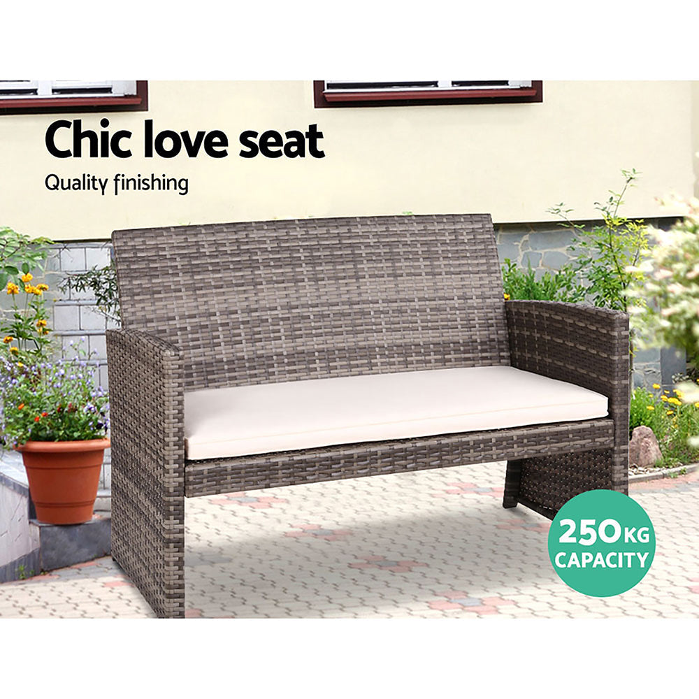 NNEDSZ Garden Furniture Outdoor Lounge Setting Wicker Sofa Set Storage Cover Mixed Grey-4