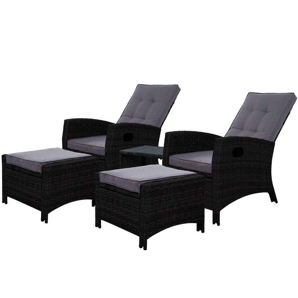 NNEDSZ Furniture Recliner Chairs Table Setting Wicker Lounge 5pc Black-0