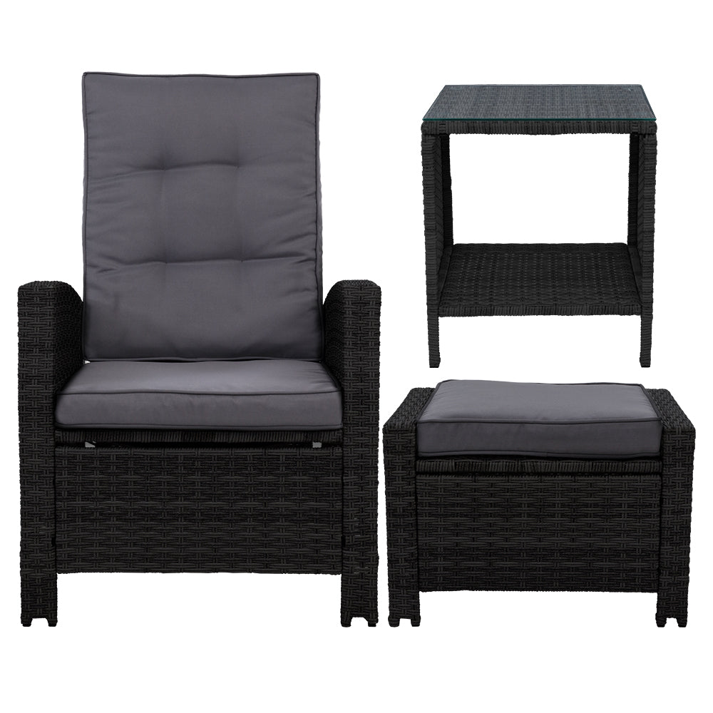 NNEDSZ Furniture Recliner Chairs Table Setting Wicker Lounge 5pc Black-2