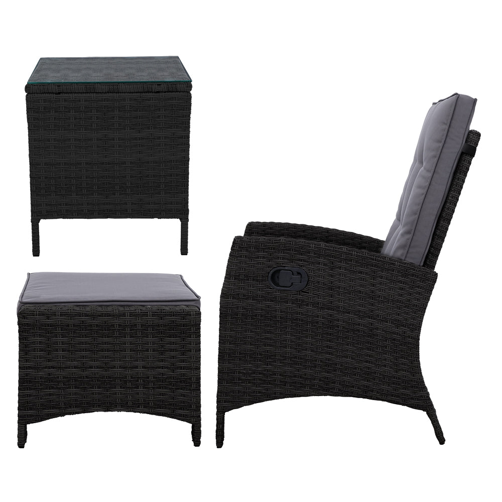 NNEDSZ Furniture Recliner Chairs Table Setting Wicker Lounge 5pc Black-3