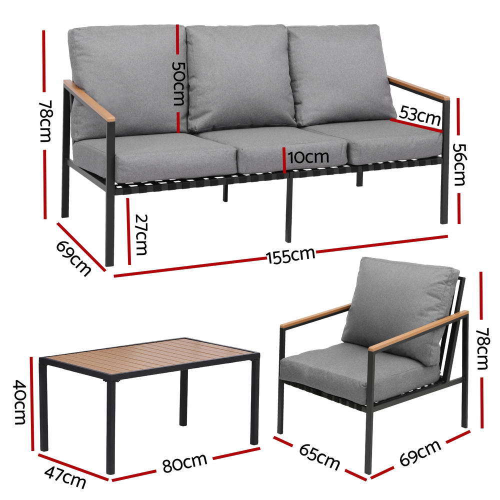 NNEDSZ Gardeon 5 Seater Outdoor Sofa Set 4PCS Table Chair Garden Bench Patio Furniture-1