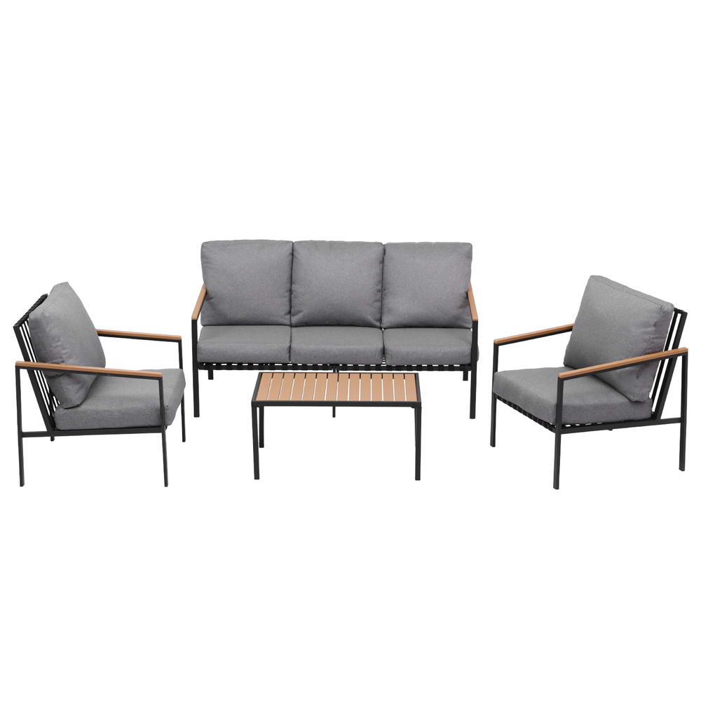 NNEDSZ Gardeon 5 Seater Outdoor Sofa Set 4PCS Table Chair Garden Bench Patio Furniture-2