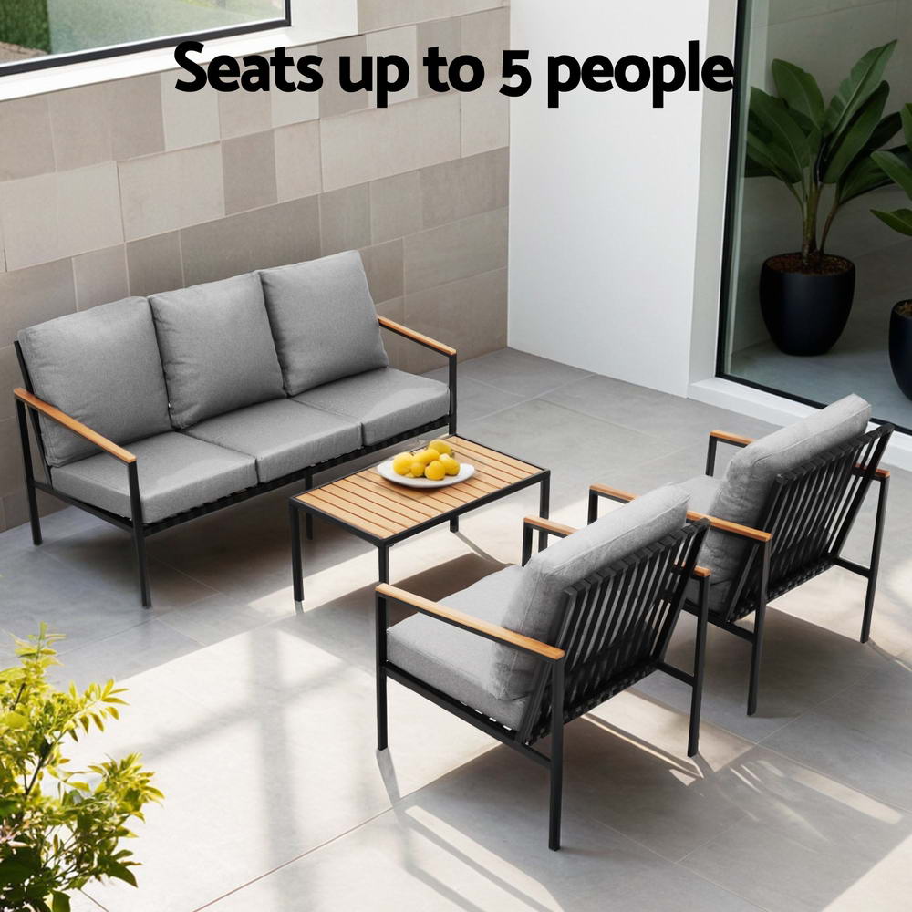 NNEDSZ Gardeon 5 Seater Outdoor Sofa Set 4PCS Table Chair Garden Bench Patio Furniture-3