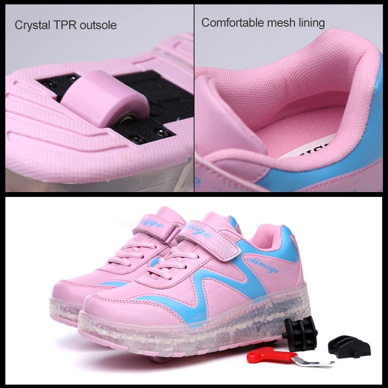 NNEIDS Rechargeable Double Wheel Roller Skating Shoes - Pink Size 36-1
