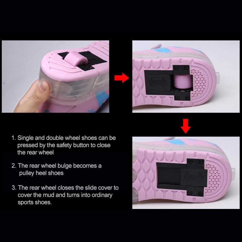 NNEIDS Rechargeable Double Wheel Roller Skating Shoes - Pink Size 36-3