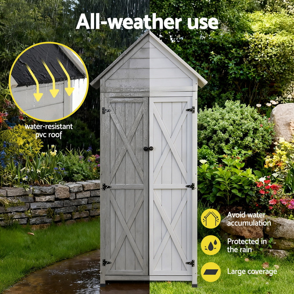 Gardeon Outdoor Storage Cabinet Cupboard Lockable Tool Organizer Shed Adjustable Grey-0