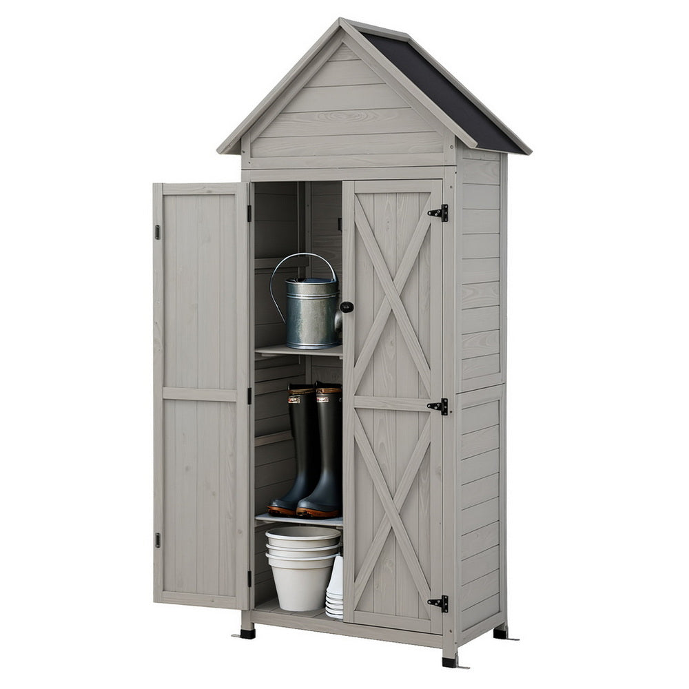 Gardeon Outdoor Storage Cabinet Cupboard Lockable Tool Organizer Shed Adjustable Grey-1