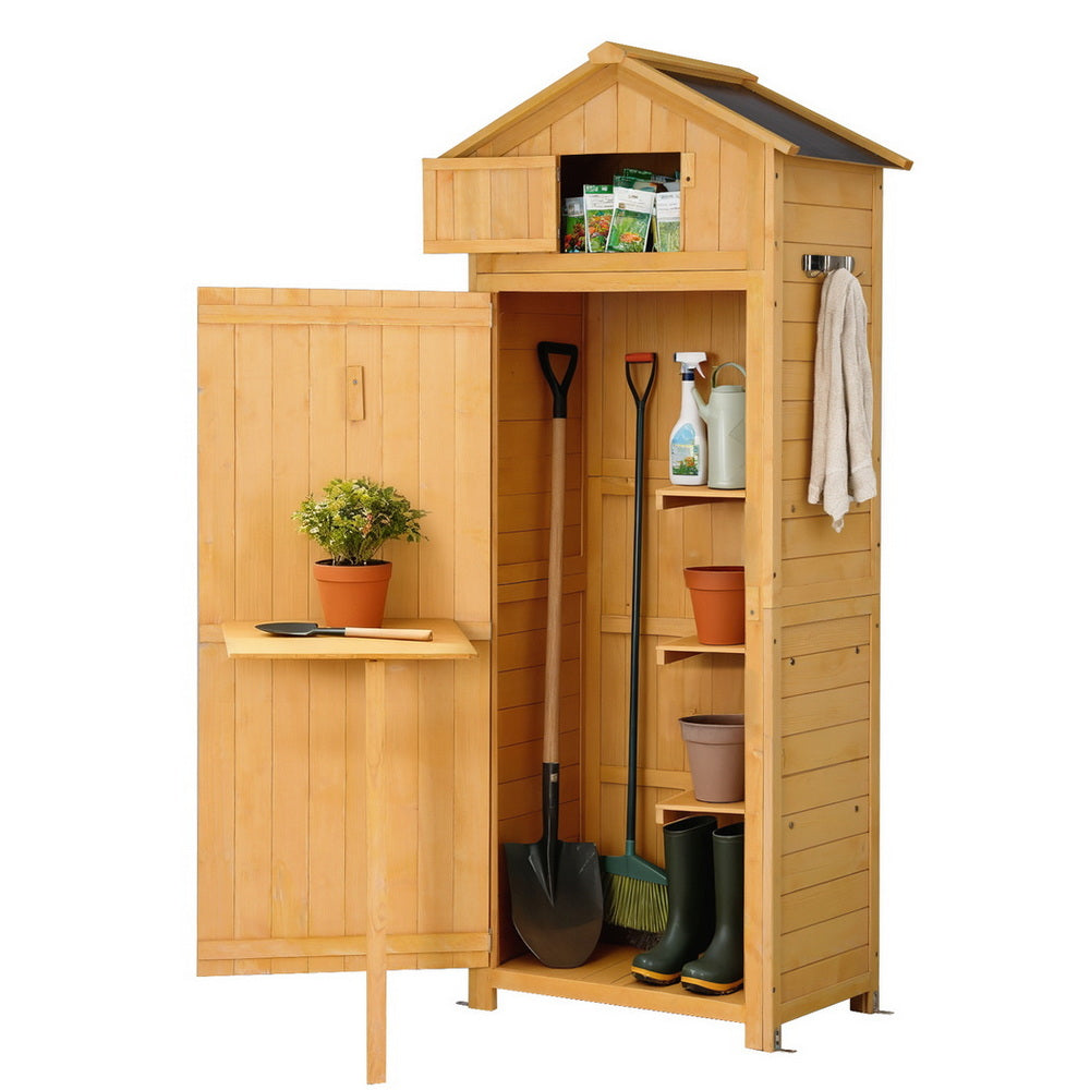 Gardeon Outdoor Storage Cabinet Cupboard Folding Table Tool Organizer Shed Adjustable-1