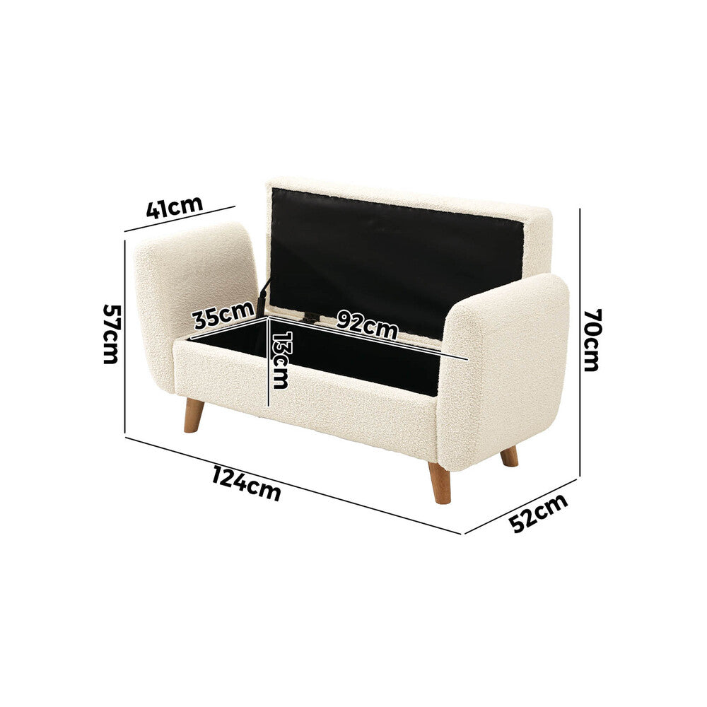 NNEED Storage Ottoman Sherpa Fabric White with Armrests-4