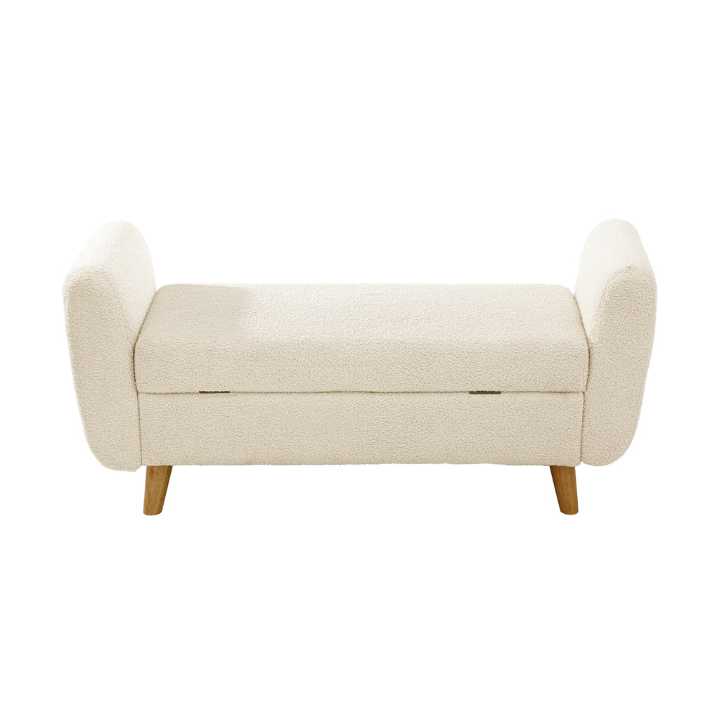 NNEED Storage Ottoman Sherpa Fabric White with Armrests-1