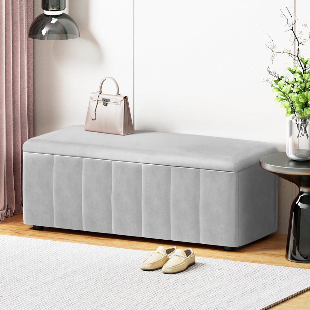 Artiss Storage Ottoman Blanket Box Velvet Grey 103cm-0