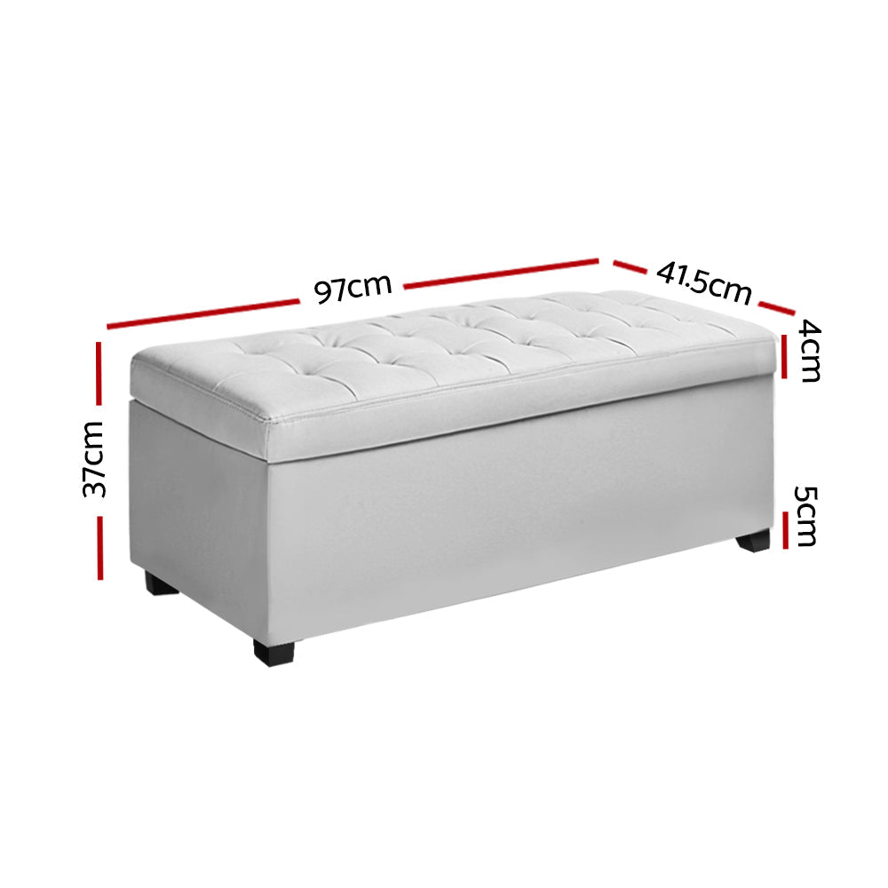 NNEDSZ  Large PU Leather Storage Ottoman - White-1