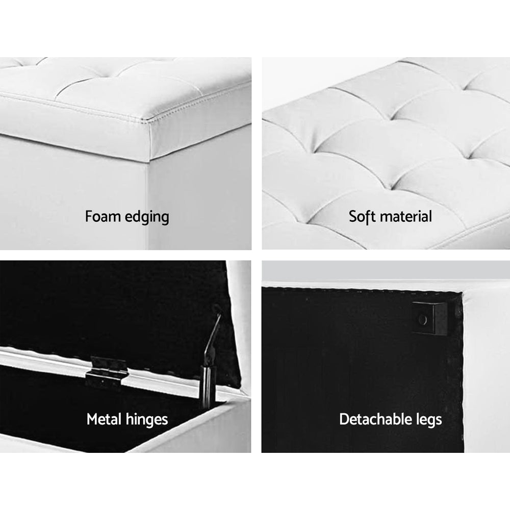 NNEDSZ  Large PU Leather Storage Ottoman - White-4