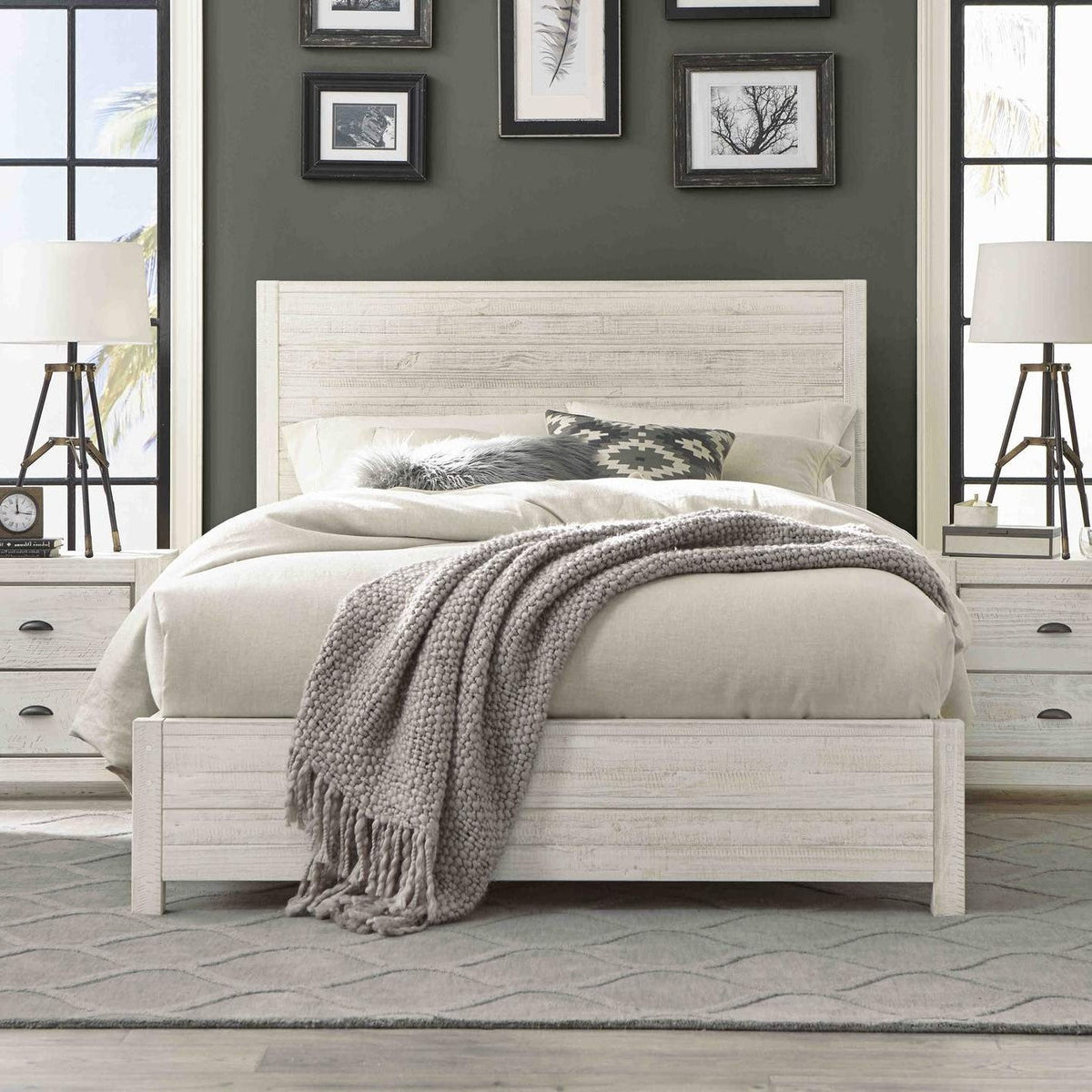 FarmHome Off White Solid Pine Platform Bed in Queen Size-3