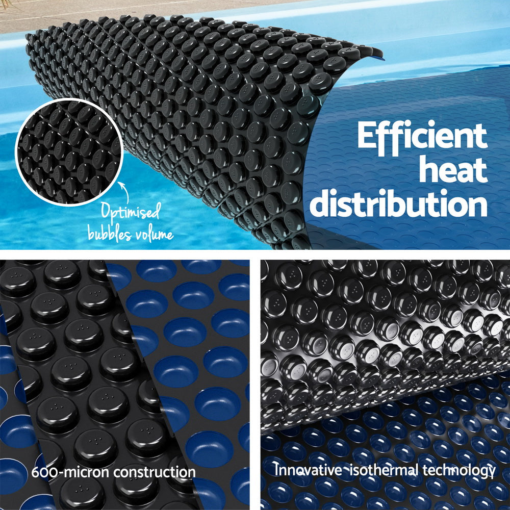 NNEDSZ Pool Cover 600 Micron 6.5x3m w/ Roller 5.55m Black Solar Blanket-3
