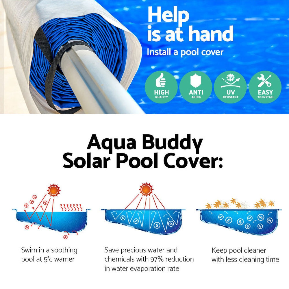 NNEDSZ Pool Cover 6.5x3m 400 Micron Silver Swimming Pool Solar Blanket 5.5m Blue Roller-3